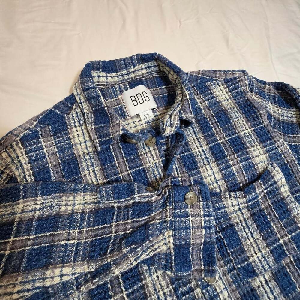 BDG Urban Outfitters Blue Plaid Waffle Knit Button-Up Shirt